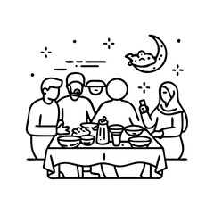 eid meal with family icon, eid meal with family line art - simple line art of eid meal with family, perfect for eid meal with family logos and icons