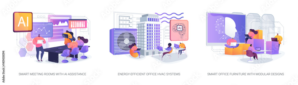 Poster ai and smart tech optimizing workspaces abstract concept vector illustrations.