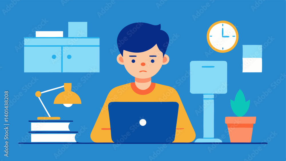 Poster internship burnout an of a young person working long hours at an unpaid internship looking exhausted