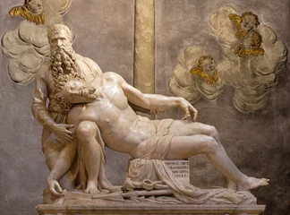 Selbstklebende Fototapeten Jesus Christus FLORENCE, ITALY - MARCH 19, 2025: The marlble sculpture of Deposition with the Nicodemus in the church Chiesa Santissima Anunziata by Baccio e Clemente Bandinelli (1554-1559 circa)  © Renáta Sedmáková