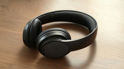 A Pair of Sleek Modern Bluetooth Headphones Resting on a Wooden Desk Evoking Technology and Convenience (5)