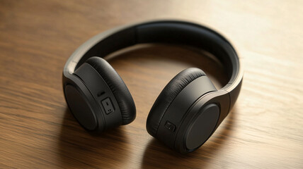 A Pair of Sleek Modern Bluetooth Headphones Resting on a Wooden Desk Evoking Technology and Convenience (7)