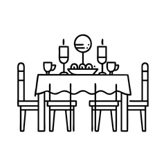 family dinner table setting icon, family dinner table setting line art - simple line art of family dinner table setting, perfect for family dinner table setting logos and icons
