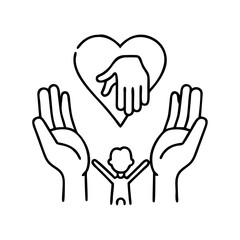 family hands holding heart icon, family hands holding heart line art - simple line art of family hands holding heart, perfect for family hands holding heart logos and icons