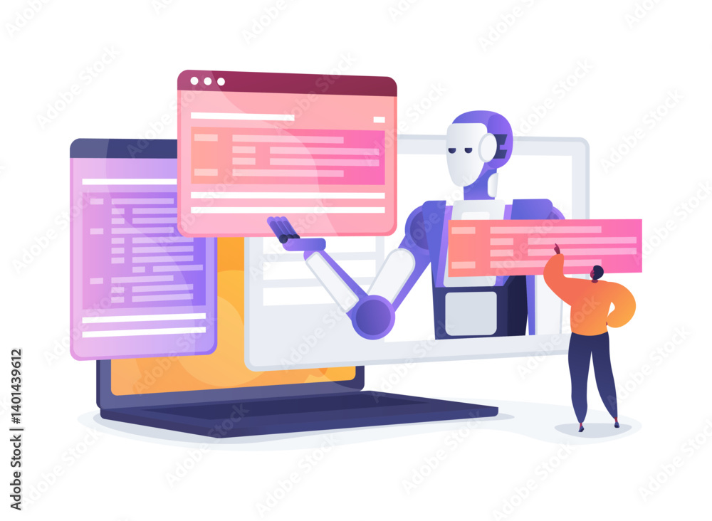 Poster ai collaborative coding assistants abstract concept vector illustration.