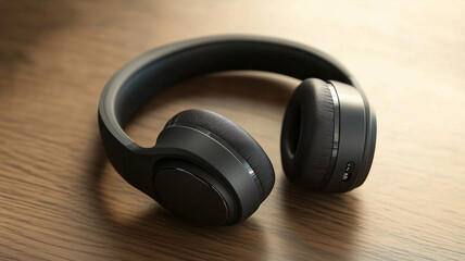 A Pair of Sleek Modern Bluetooth Headphones Resting on a Wooden Desk Evoking Technology and Convenience (13)