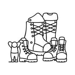 family hiking boots icon, family hiking boots line art - simple line art of family hiking boots, perfect for family hiking boots logos and icons