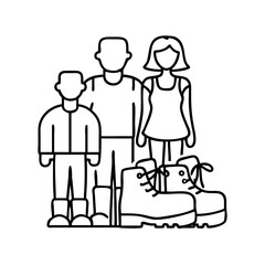 family hiking boots icon, family hiking boots line art - simple line art of family hiking boots, perfect for family hiking boots logos and icons