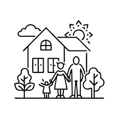 family home with garden icon, family home with garden line art - simple line art of family home with garden, perfect for family home with garden logos and icons