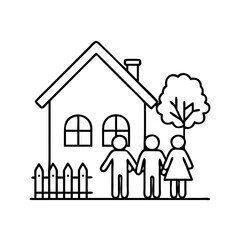 family home with garden icon, family home with garden line art - simple line art of family home with garden, perfect for family home with garden logos and icons