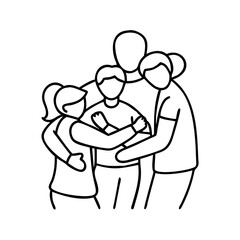 family hug icon, family hug line art - simple line art of family hug, perfect for family hug logos and icons