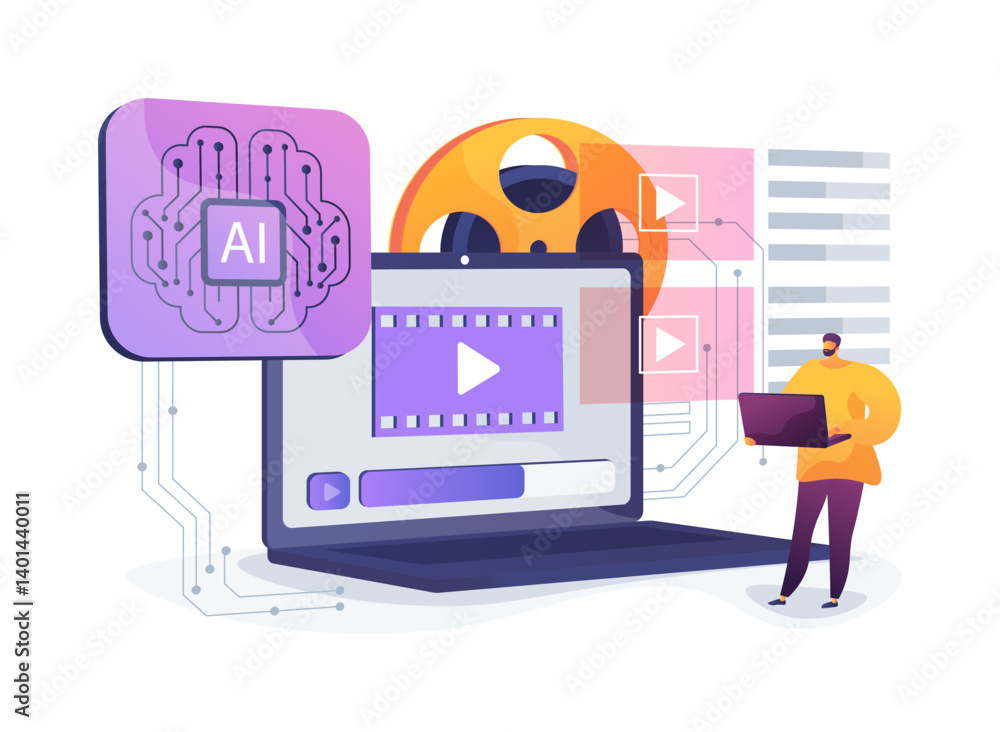 Aufkleber ai automated video editing abstract concept vector illustration.