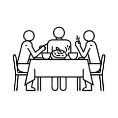 family meal on table icon, family meal on table line art - simple line art of family meal on table, perfect for family meal on table logos and icons