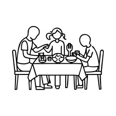 family meal on table icon, family meal on table line art - simple line art of family meal on table, perfect for family meal on table logos and icons