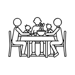 family meal on table icon, family meal on table line art - simple line art of family meal on table, perfect for family meal on table logos and icons