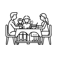 family meal on table icon, family meal on table line art - simple line art of family meal on table, perfect for family meal on table logos and icons