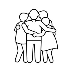 family members hugging icon, family members hugging line art - simple line art of family members hugging, perfect for family members hugging logos and icons