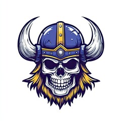 A stylized skull wearing a viking helmet, detailed with horns and a fierce expression.