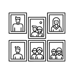 family photo wall icon, family photo wall line art - simple line art of family photo wall, perfect for family photo wall logos and icons