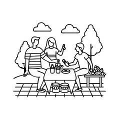family picnic icon, family picnic line art - simple line art of family picnic, perfect for family picnic logos and icons