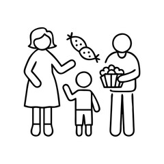 family sharing sweets icon, family sharing sweets line art - simple line art of family sharing sweets, perfect for family sharing sweets logos and icons