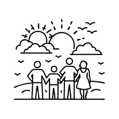 family sunrise or sunset icon, family sunrise or sunset line art - simple line art of family sunrise or sunset, perfect for family sunrise or sunset logos and icons