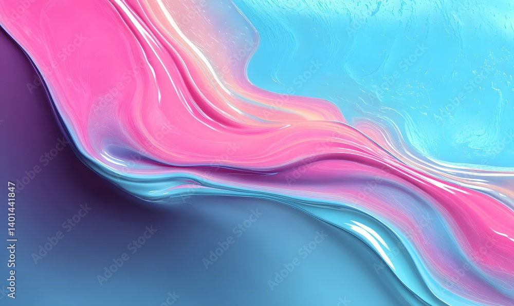 Poster abstract pastel waves of pink and blue creating a smooth flowing gradient with a glossy finish