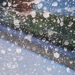 dirty glass window surface of a mirror with lot of dirt from rain droplets