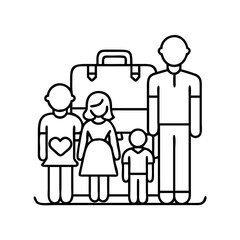 family vacation suitcase icon, family vacation suitcase line art - simple line art of family vacation suitcase, perfect for family vacation suitcase logos and icons