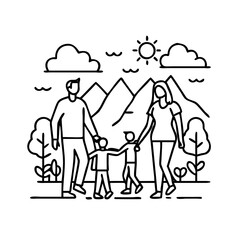 family walk in nature icon, family walk in nature line art - simple line art of family walk in nature, perfect for family walk in nature logos and icons