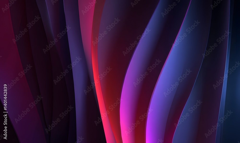Poster abstract design featuring curved shapes with a gradient of purple red and blue colors creating depth
