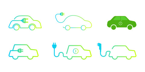 Charging station logo EV car hybrid and electric vehicles set.Eco friendly electro car idea concept.