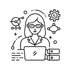 female in digital tech icon, female in digital tech line art - simple line art of female in digital tech, perfect for female in digital tech logos and icons