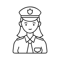 female police officer icon, female police officer line art - simple line art of female police officer, perfect for female police officer logos and icons