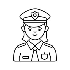 female police officer icon, female police officer line art - simple line art of female police officer, perfect for female police officer logos and icons