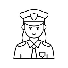 female police officer icon, female police officer line art - simple line art of female police officer, perfect for female police officer logos and icons