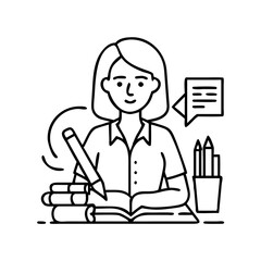 female writer icon, female writer line art - simple line art of female writer, perfect for female writer logos and icons