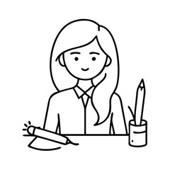 female writer icon, female writer line art - simple line art of female writer, perfect for female writer logos and icons