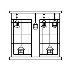 festive lanterns in windows icon, festive lanterns in windows line art - simple line art of festive lanterns in windows, perfect for festive lanterns in windows logos and icons