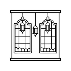 festive lanterns in windows icon, festive lanterns in windows line art - simple line art of festive lanterns in windows, perfect for festive lanterns in windows logos and icons