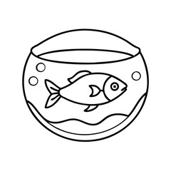 fish in bowl icon, fish in bowl line art - simple line art of fish in bowl, perfect for fish in bowl logos and icons