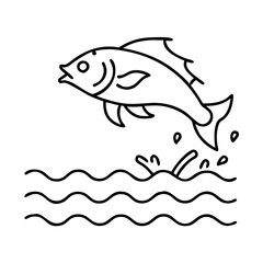 fish jumping out of water icon, fish jumping out of water line art - simple line art of fish jumping out of water, perfect for fish jumping out of water logos and icons