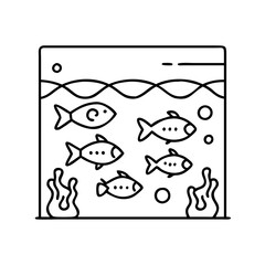 fish swimming in tank icon, fish swimming in tank line art - simple line art of fish swimming in tank, perfect for fish swimming in tank logos and icons