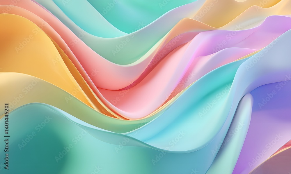 Poster colorful abstract waves flowing smoothly with pastel shades in a dynamic and elegant composition