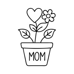 flower pot with mom icon, flower pot with mom line art - simple line art of flower pot with mom, perfect for flower pot with mom logos and icons