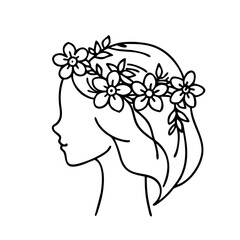 flowers in hair icon, flowers in hair line art - simple line art of flowers in hair, perfect for flowers in hair logos and icons