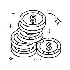 gold coins icon, gold coins line art - simple line art of gold coins, perfect for gold coins logos and icons