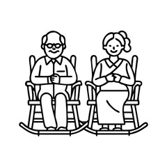 grandparents in rocking chairs icon, grandparents in rocking chairs line art - simple line art of grandparents in rocking chairs, perfect for grandparents in rocking chairs logos and icons