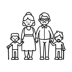 grandparents with grandchildren icon, grandparents with grandchildren line art - simple line art of grandparents with grandchildren, perfect for grandparents with grandchildren logos and icons