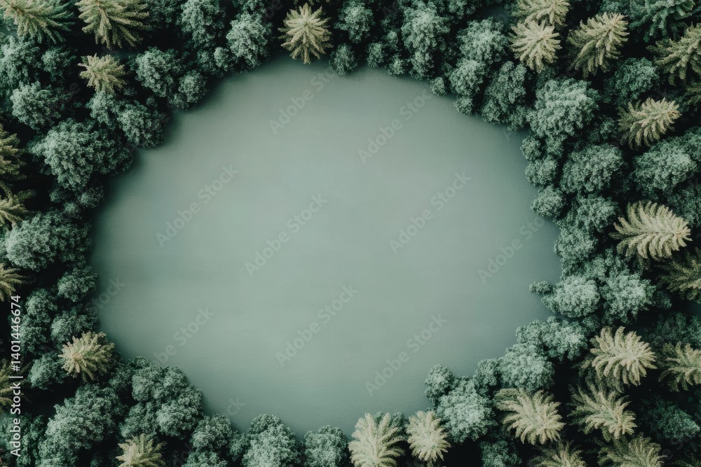 Aufkleber minimal earth outline surrounded by miniature trees creating a clean design in an abstract natural s